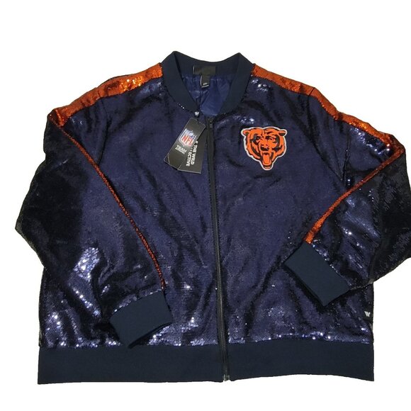 Chicago Bears Sequin Ombre Jacket Women Size 2XL The Wild Collective NFL XXL NEW - Picture 7 of 16